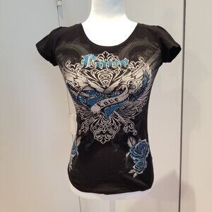 Bling Bling Love T-Shirt Black Top: Size M